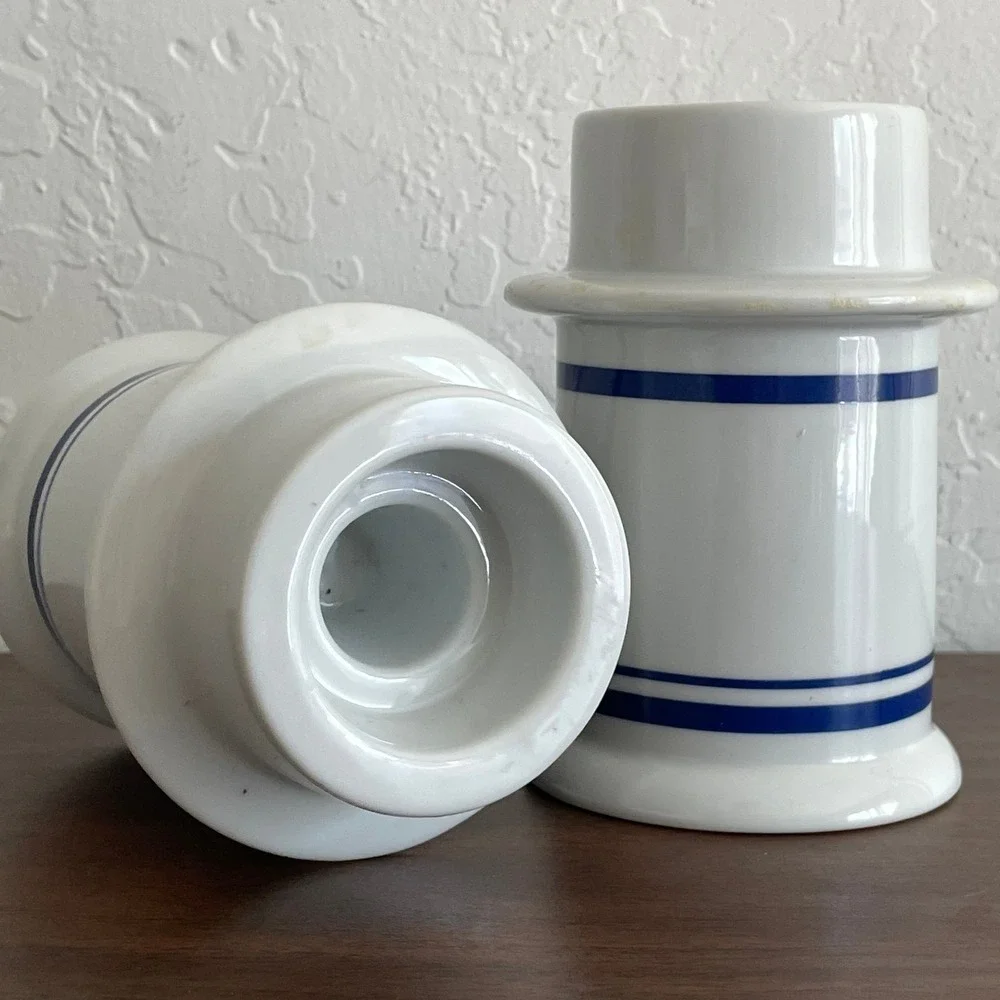 Vintage Dansk? MCM Candle Holders Christanshavn Blue White Taiwan Pair 2‎